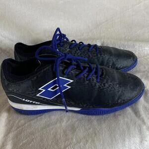 Lotto Swift Speed Indoor Soccer Sport Shoes Black With Blue Sole Unisex Size 5​​